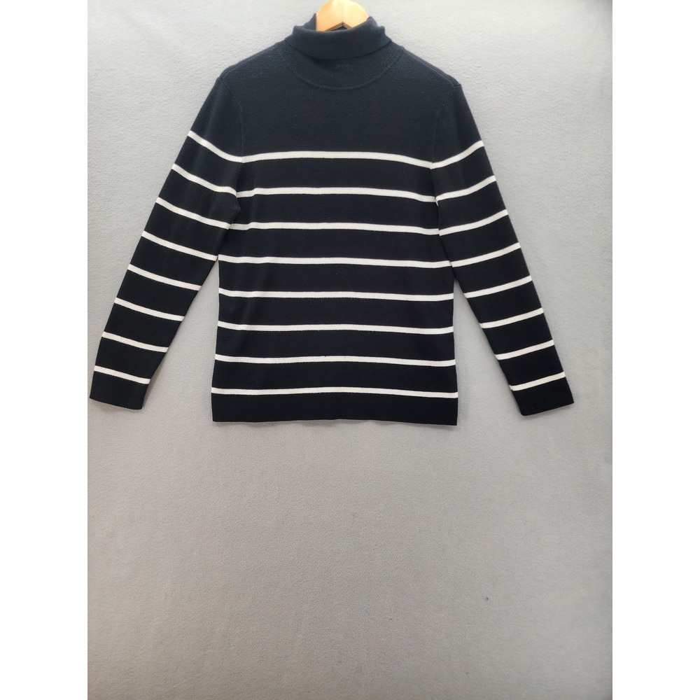 Chicos Black White Striped Turtleneck Sweater Womens SZ 2 Large Long Sleeve Knit